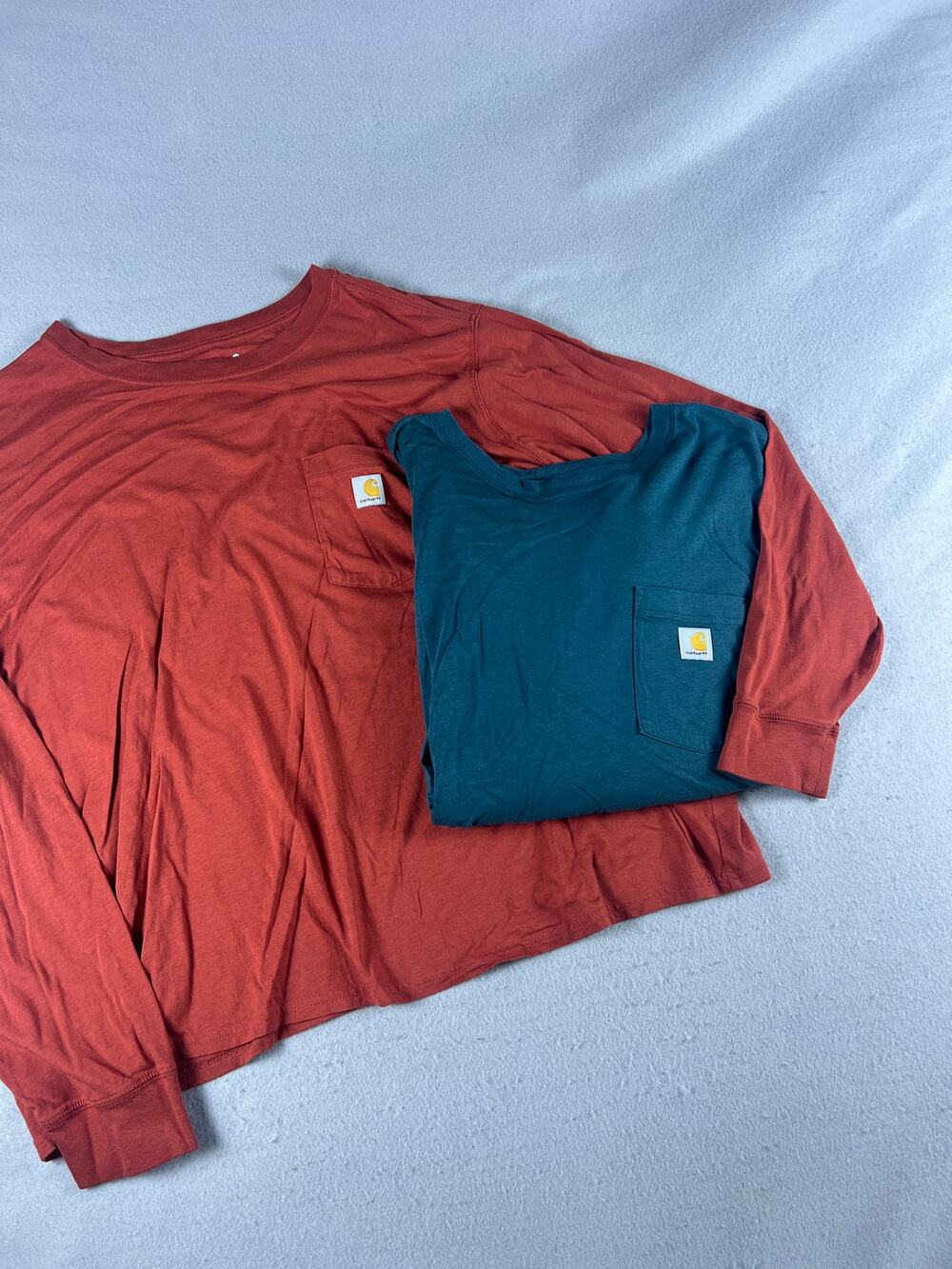 Carhartt Pocket Tee Womens 3X Lot of 2 Blue Red Loose Fit Long Sleeve Workwear